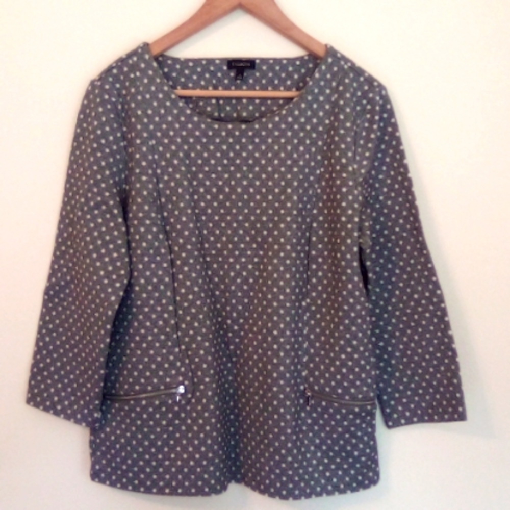 Talbots Gray Polka Dot Blouse Top
